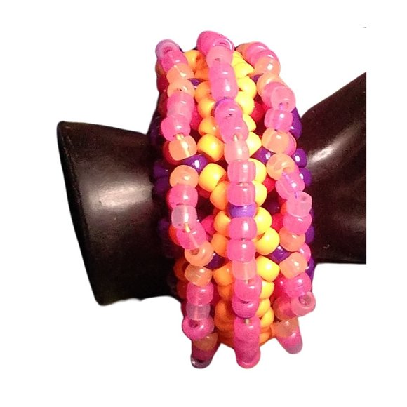 3D Kandi Cage Cuff-Purple/Pink/Orange Pony Beads-Glow in Dark EDC Handmade - Picture 5 of 6